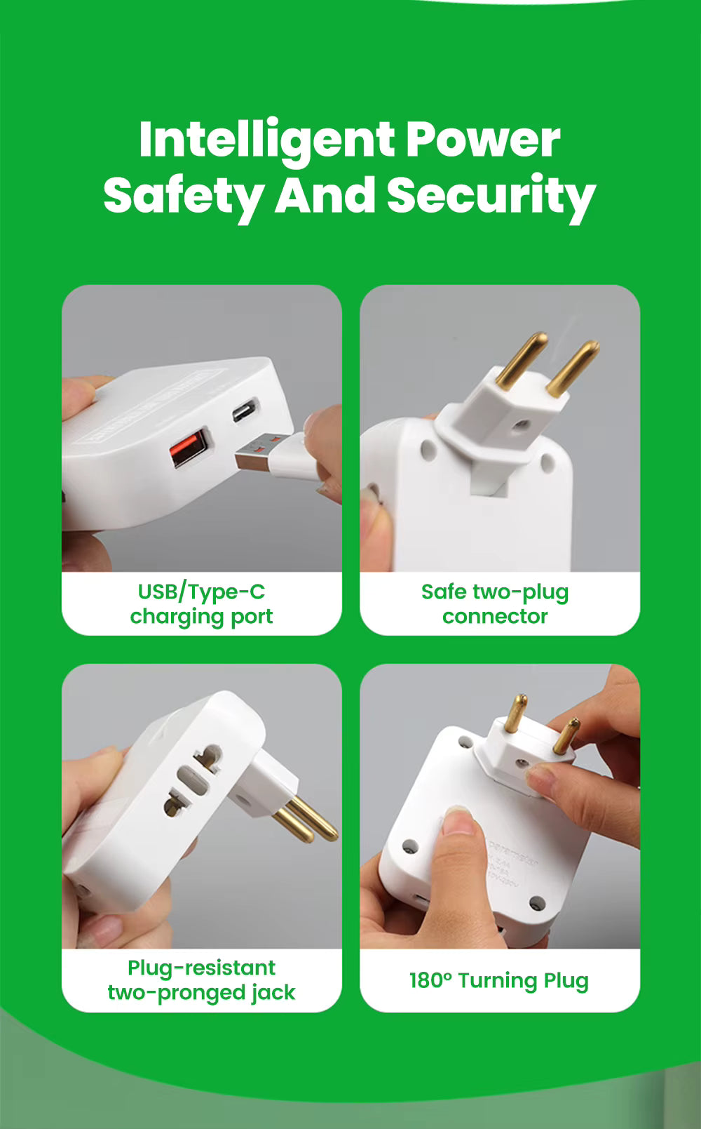 180° Rotatable EU Extension Socket (3-in-1)