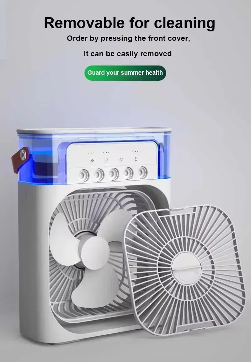 Portable 3-in-1 Air Cooler & Humidifier Fan – USB, LED Light & Smart Cooling Design