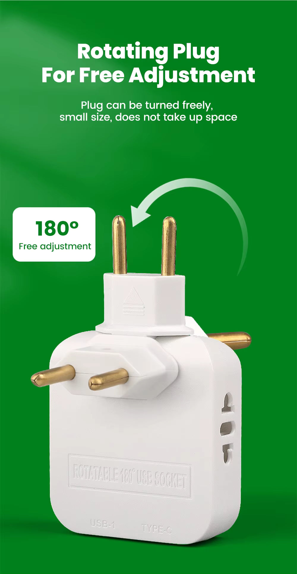 180° Rotatable EU Extension Socket (3-in-1)
