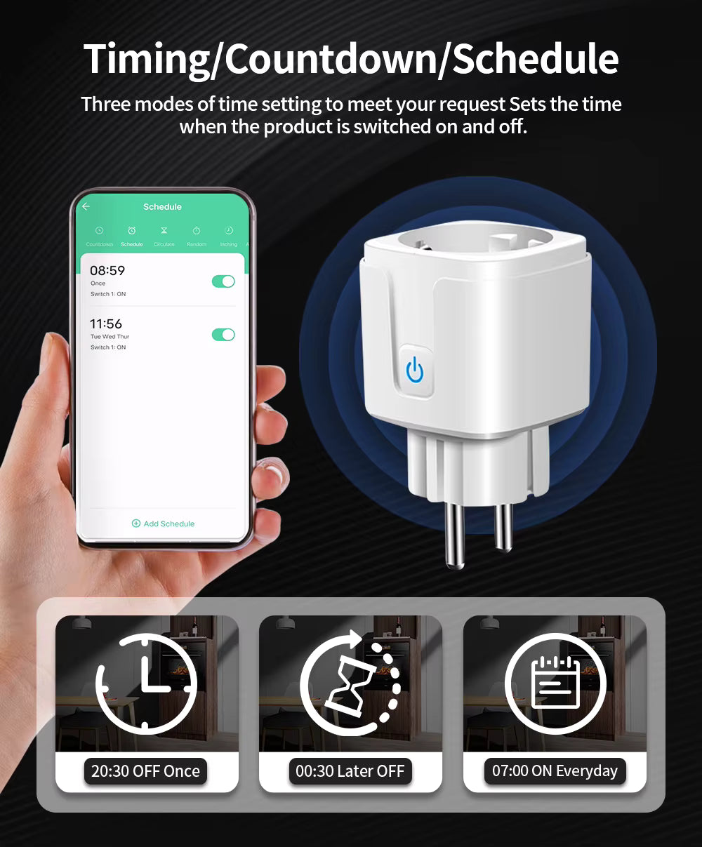 TNCE TUYA Smart Plug Wi-Fi or Zigbee 3.0 EU Socket (16A / 20A) — Power Monitor and Voice Control