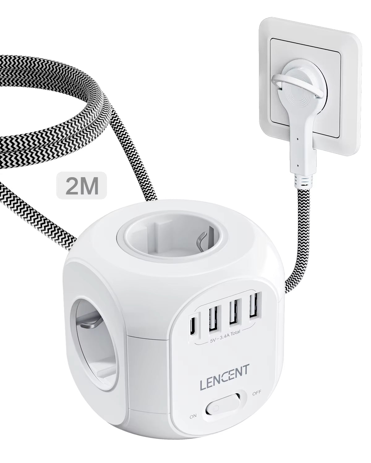 LENCENT PowerCube Pro — 8-in-1 Smart Charging Hub (2M and 3M Cable)