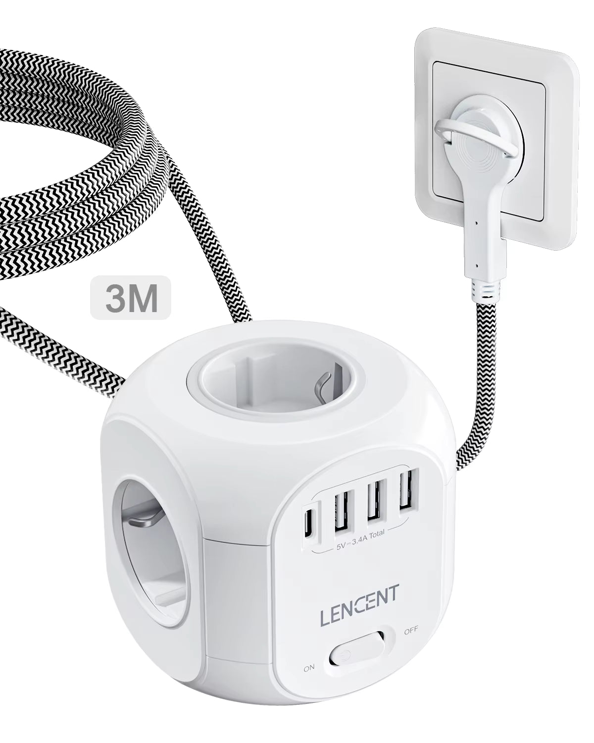 LENCENT PowerCube Pro — 8-in-1 Smart Charging Hub (2M and 3M Cable)
