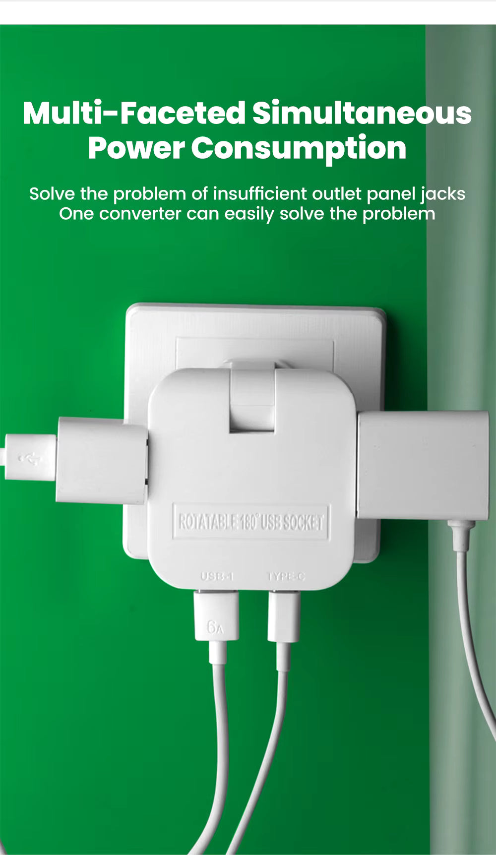 180° Rotatable EU Extension Socket (3-in-1)