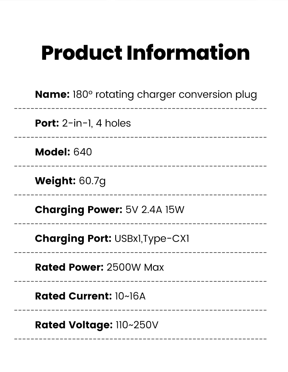 180° Rotatable EU Extension Socket (3-in-1)