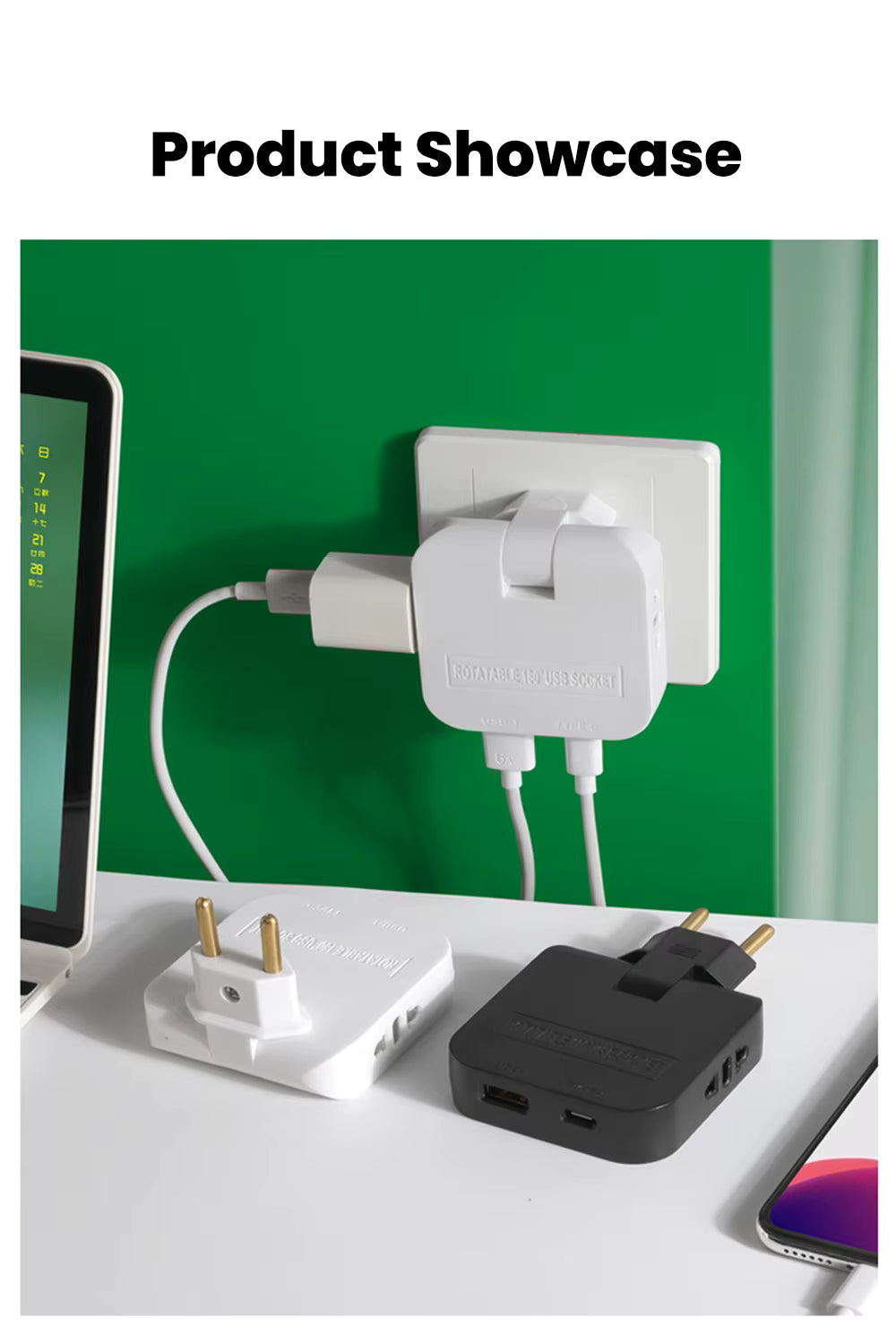 180° Rotatable EU Extension Socket (3-in-1)