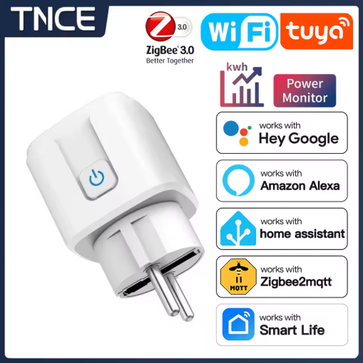 TNCE TUYA Smart Plug Wi-Fi or Zigbee 3.0 EU Socket (16A / 20A) — Power Monitor and Voice Control